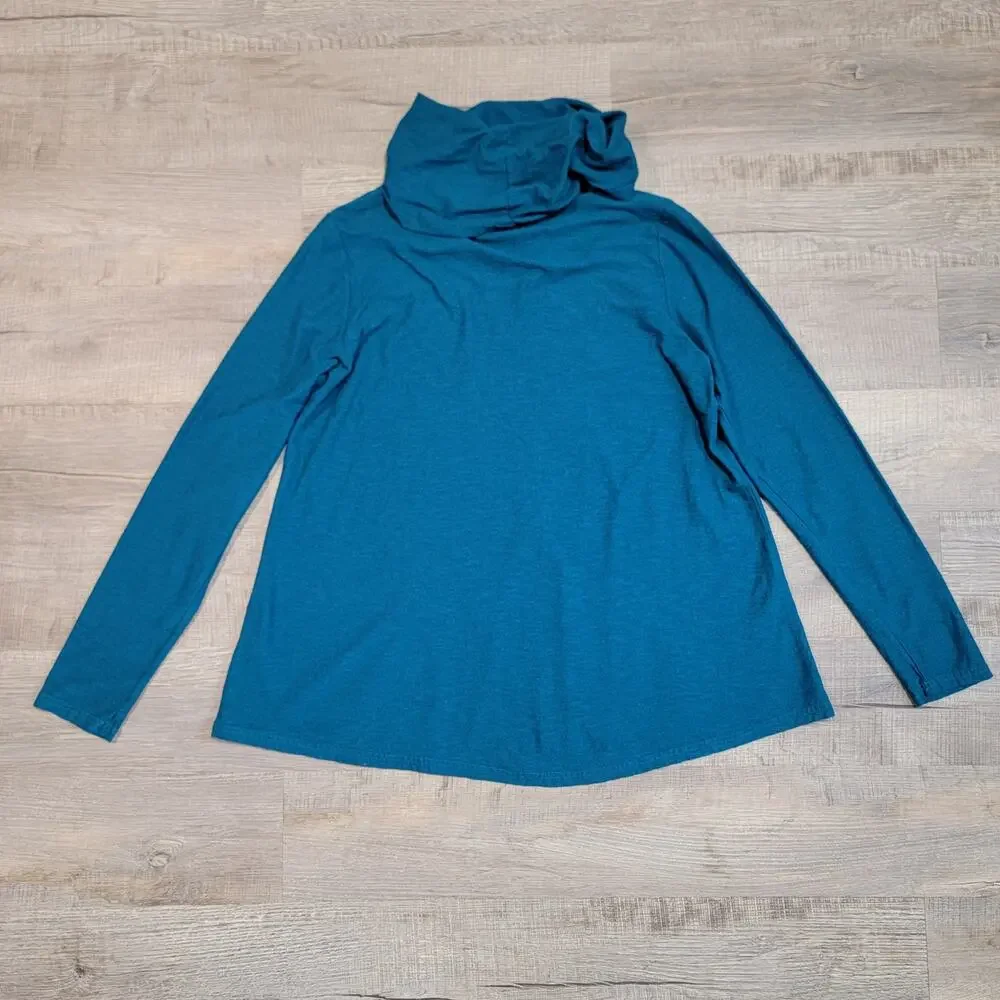 Cut Loose Linen Cotton Blend Cowl Neck Size XL Blue Green Tunic Top Boho - Picture 2 of 7